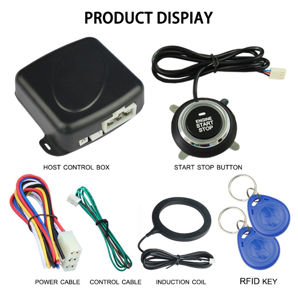keyless entry car alarm system with push start button , remote engine starter, anti theft security kit