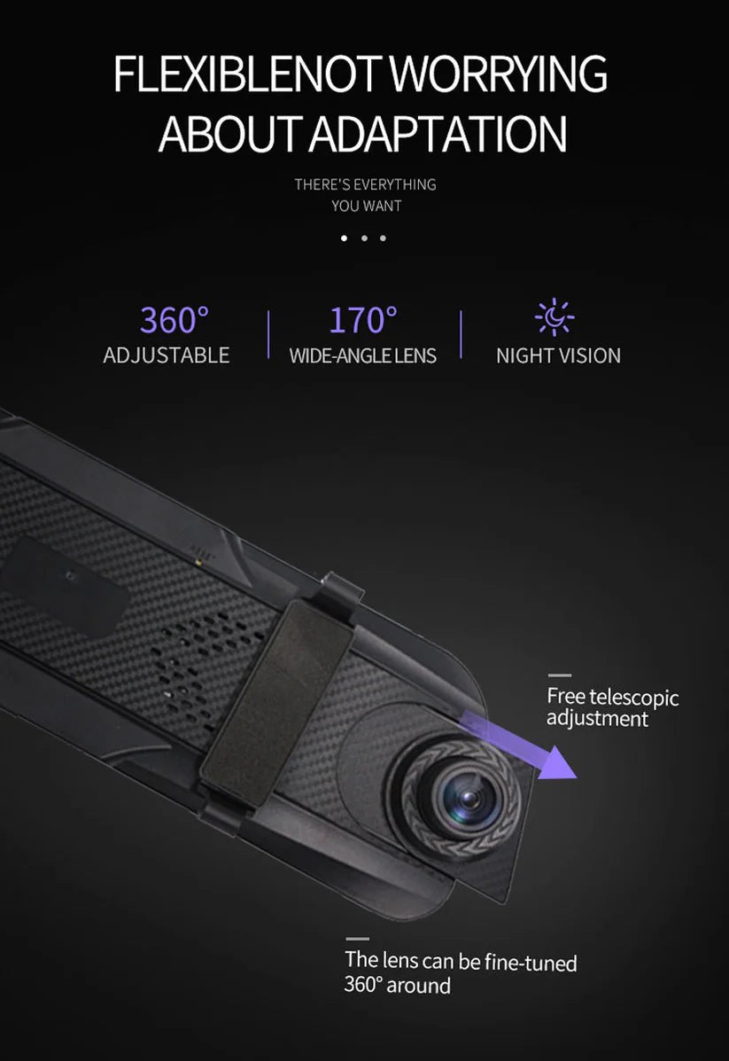 Dual-Camera pushbutton dashcam Car Video Recorder 1080P Dual Lens Dvr Dash Cam 10 Inch Touch Car Camera