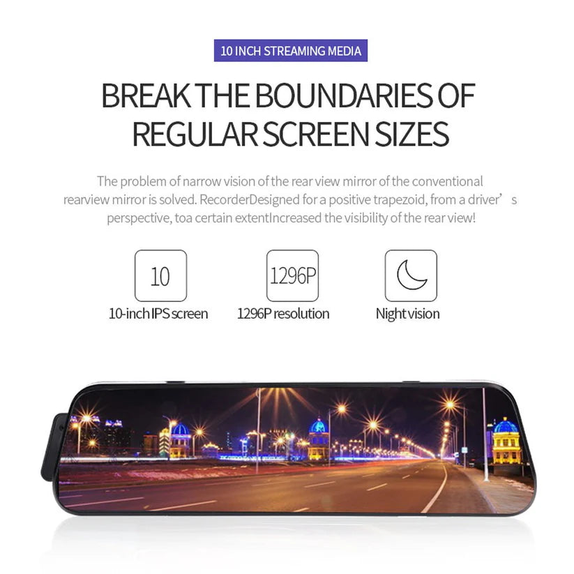 Dual-Camera pushbutton dashcam Car Video Recorder 1080P Dual Lens Dvr Dash Cam 10 Inch Touch Car Camera