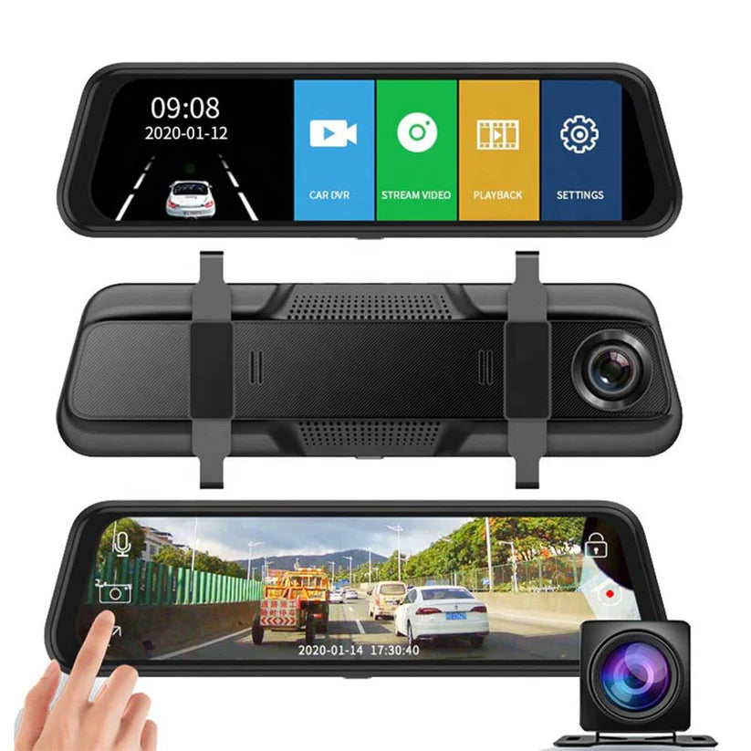 Dual-Camera pushbutton dashcam Car Video Recorder 1080P Dual Lens Dvr Dash Cam 10 Inch Touch Car Camera
